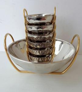 Bol de service en argent de qualité supérieure avec poignée dorée pour les repas quotidiens en famille, le petit-déjeuner, le déjeuner, le dîner, les collations et la salle à manger - Product Image 6