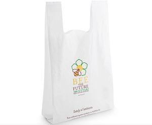 Bolsa De plástico reciclable de alta calidad para camisetas con asa para restaurantes y supermercados - Product Image 2