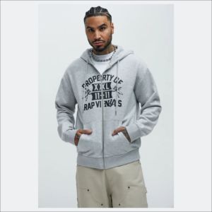 Sweat à capuche zippé intégral coupe ample 100% Coton 420 GSM en molleton sportif avec broderie de logo personnalisée et impression en relief, coupe oversize et carrée - Product Image 5