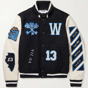 Alta calidad logotipo personalizado bordado Diseño nueva fábrica al por mayor de los hombres Varsity chaqueta de béisbol cierre de cremallera chaqueta OEM - Product Image 1