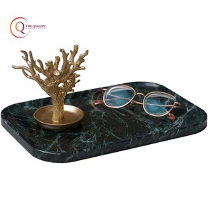 Plateau de service en marbre vert rectangle fait à la main nouvellement arrivé plateaux de grande taille plats et assiettes fournitures assiette plaquée couleur verte - Product Image 1