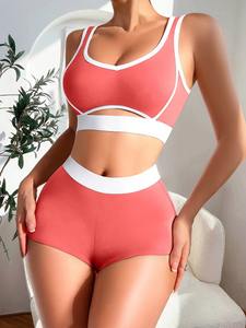 Custom Wholesale Summer Solid Color Women Yoga Set High Waisted Hip Lifting <b>Sports</b> <b>Bra</b> & Fitness Shorts Two Piece Outfit - Product Image 4
