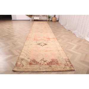 2.9x14.5 ft Rug, Vintage Turkish Rug, <b>Red</b> Brown Camouflage <b>Wool</b> Rug - Product Image 2