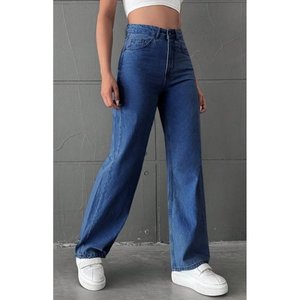 Jeans de mezclilla azul piedra de cintura alta para mujer, de pierna ancha, holgados, de ajuste relajado, suaves, elásticos, duraderos, casuales, tallas 26-40 - Product Image 3