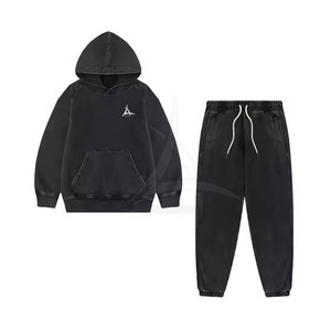 Confortable hiver à capuche décontracté lavage à l'acide survêtement respirant Polyester/coton tissu solide motif élégant ajustement pour un usage quotidien - Product Image 1
