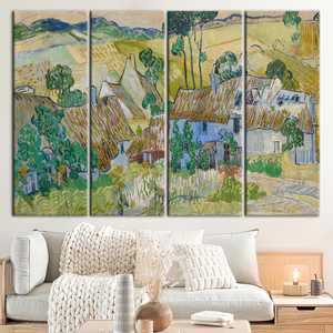 Impression sur toile célèbre : Paysage de village de Van Gogh, reproduction d'art mural, 4P : encadré - Product Image 1