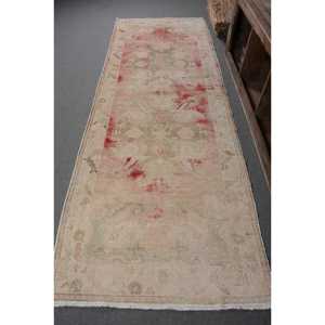 3.8x11.1 ft Vintage Turkish Rug, <b>Runner</b> Rug, Red <b>Green</b> Camouflage Wool Rug - Product Image 1