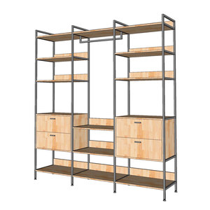 Perchero de pie de 200x45x22cm con cajones de madera de caucho KQA68061 para uso en armarios - Product Image 6