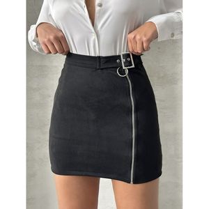 Jupe crayon zippée en daim bordeaux pour femme TOPSHOW - Jupe midi en mélange coton et polyester pour l'automne-hiver (vente en gros) - Product Image 4