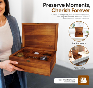 Caja de recuerdo de almacenamiento de madera maciza de doble capa Retro, caja de identificación tipo abatible para el hogar con formatos divididos para joyería - Product Image 5
