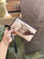 Dompet Kulit Sapi Model Clutch dengan Ukiran Laser, Tali Pergelangan Tangan, Desainer Bergaya Barat, Penjualan Terlaris, Resleting, Dompet Mewah