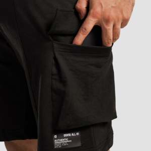 Propel Sporty Cargo <b>Shorts</b> Black XXS Comfortable Loose Fit Elastic Waist Woven Cotton Polyester Logo Decoration Bermudashort - Product Image 6