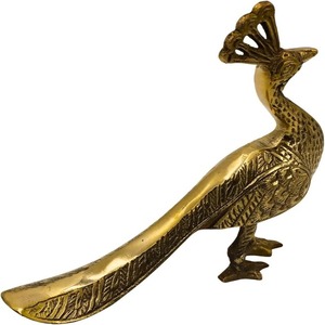 Estatua de pavo real de latón dorado, inspiración Art Deco, pájaros indios, toque majestuoso para decoración, pieza de exhibición decorativa de latón-(latón dorado) - Product Image 2
