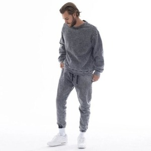 Vente en gros 100% sweat-shirt en coton unisexe vierge surdimensionné vintage lavage à l'acide en détresse sweat-shirt à col rond - Product Image 3