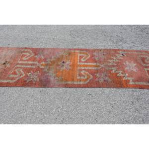 Tapis plat vintage en laine orange beige de 2,7x9 pieds, motif patchwork turc pour décoration de salon, largeur de 4m avec support en latex - Product Image 3