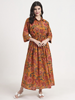 Robe longue décontractée Kiya Fashion ODM en coton 100% écologique à imprimé floral orangera, style été, coupe trapèze tombante