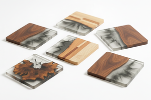 Juego de Posavasos de Resina y Madera Hechos a Mano, Diseño Artístico en Epoxi, Estilo Americano, Madera Maciza Natural con Acabado Brillante, Recuerdos de Boda, para Café - Product Image 4