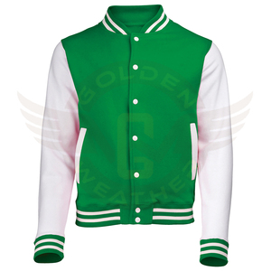 Personalizable Tallaje Grande Hombres Varsity Chaquetas Limpio Doble Costura Frente Logo Recortada Mangas de cuero al por mayor Chaqueta en blanco - Product Image 2