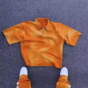 Camisetas vintage con logotipo personalizado, camiseta de gran tamaño de color sólido de peso pesado, Camiseta extragrande de manga corta con cremallera y lavado con ácido - Product Image 1