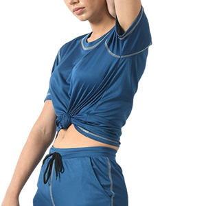 Conjunto de chándal de verano de tela suave para mujer, dos piezas ligeras con Camiseta de cuello redondo y pantalones de Jogger ajustados para Fitness - Product Image 5