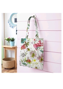Sac fourre-tout en coton léger et botanique avec imprimé floral pastel doux, blanc avec accents multicolores, pour le transport quotidien - Product Image 3