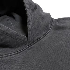 Más vendidos Boxy Fit Cropped Puff estampado gráfico 600G algodón Fleece Stone Wash sudaderas con capucha negras - Product Image 4
