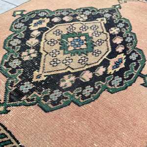 2.3x11.8 ft Vintage Runner Rug, <b>Brown</b> Blue Turkish Polka dot <b>Wool</b> Rug - Product Image 5