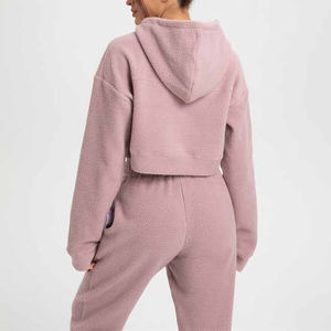 Ensemble de survêtement oversize pour femme 2025, sweat à capuche court zippé intégral et pantalon de jogging évasé, avec broderie effet vieilli et délavé, couleur unie - Product Image 4