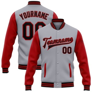Directo Industria Venta al por mayor Casual Invierno Personalizado Gris Negro-Rojo Bomber Full-Snap Varsity Letterman Chaqueta de dos tonos - Product Image 1