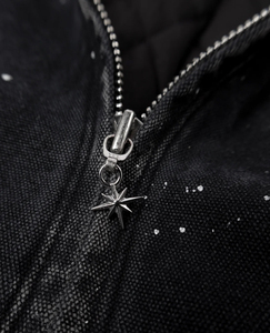 OEM logotipo personalizado bordado lavado francés Terry negro recortado peso pesado lavado ácido desgastado Zip up chaqueta con capucha hombres - Product Image 6