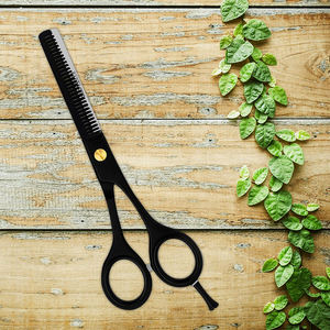 Salon de beauté ciseaux amincissants couleur noire enduit réglable repose-doigt en acier inoxydable coiffeur ciseaux amincissants - Product Image 5