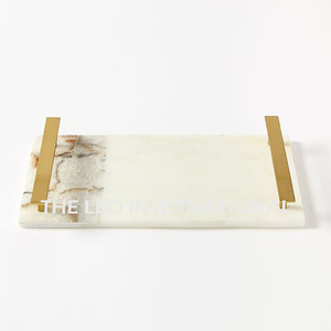 Metal de aluminio Base de madera Forma redonda Plateado Estilo elegante Lujo Hecho a mano Hogar Acento Bandeja decorativa - Product Image 3