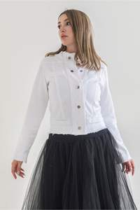 แจ็คเก็ตยีนส์เอวธรรมชาติทรงสลิมฟิต ระบายอากาศได้ดี เป็นมิตรกับสิ่งแวดล้อม กระดุมแป๊กแบบยืดได้ สไตล์วินเทจสำหรับฤดูร้อน - Product Image 1