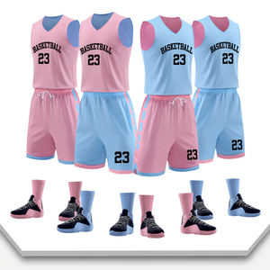 Ensemble d'uniformes de basket-ball unisexe, personnalisé, tendance, deux pièces, blanc et bleu, prix bas - Product Image 5