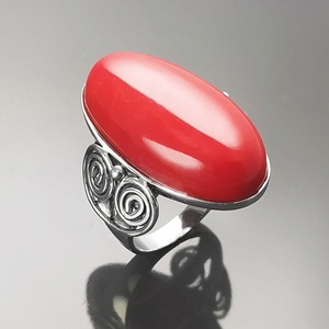 Handmade 925 Sterling Silver Ring Natural Red Coral Gemstone Oval Cut Diamond Classic Style for Wedding Engagement Party Gift - Product Image 5