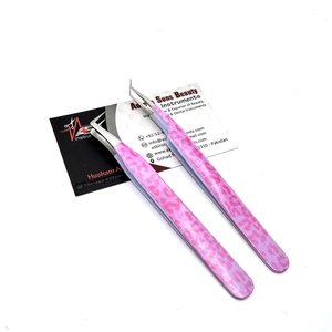 Pink Cheetah Leopard Print 90 Degree Slim Boot Sustainable Stainless Steel Eyelash Extension <b>Tweezers</b> 45 Degree Lash <b>Tweezers</b> - Product Image 6