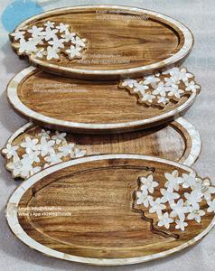 Bandeja para servir de madera de acacia con incrustaciones de nácar con madreperla para decoraciones de boda y regalos Eid - Product Image 6