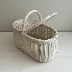 Cesta de Picnic de Mimbre Estilo Rústico con Asa y Tapa, Cesta Tejida a Mano para Comidas al Aire Libre - Product Image 2