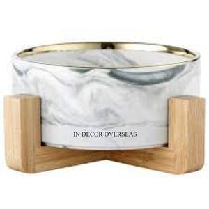 High Standard Quality Metal Fully High Grade Gold Plated Serving <b>Bowl</b> With White Marble Base Home And Hotel Kitchenware Supplies - Product Image 3