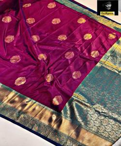 TRENDING SOFT SILK ZARI WEAVING WORK <b>SAREE</b> WITH UNSTITCHED BLOUSE PARTY WEAR WHOLESALE PRICE ETHNIC GARMENT <b>PURPLE</b> - Product Image 2
