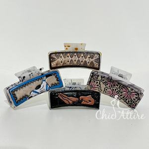Nouvelle Arrivée Vente Chaude Western Élégant À La Main Outillé Gravé En Cuir Pinces À Cheveux En Cuir Griffe Cheveux Accessoires pour Femmes - Product Image 1