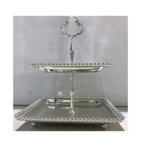 Aluminum cake stand 2 tire square shaped handicraft for wedding parties aluminum cup cake stand at low price