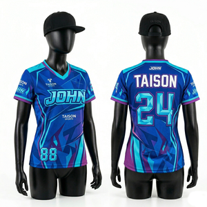 เสื้อแข่งอีสปอร์ตหญิง พรีเมียม 180 GSM ผ้าโพลีเอสเตอร์ผสมสแปนเด็กซ์ ระบายอากาศได้ดี สีม่วง เขียว ทอง ดีไซน์ลายแผง  โลโก้แบบซับลิเมชั่นสั่งทำได้ - Product Image 3