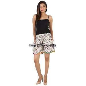 Women's Summer Shorts with Floral Block Print 100% Cotton <b>Elastic</b> Waist Breathable Nightwear - Product Image 1