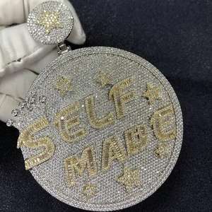 Pendentif Ice Out or Ice Out avec VVS Moissanite ronde et baguette diamant bijoux Hip hop pour hommes en argent Sterling 925 - Product Image 6