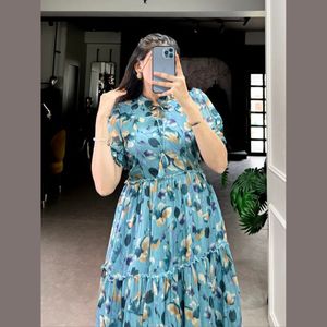 Ikkat-Vestido largo de algodón con manga para mujer, traje largo de diseñador, Ikkat - Product Image 5