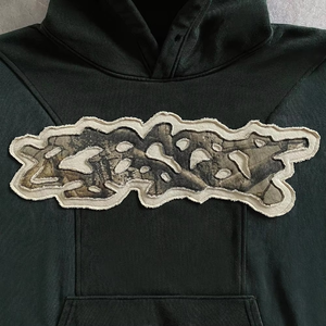 Sweat à capuche Boxy surdimensionné de luxe pour hommes poids lourd 100% coton hiver pull en détresse avec Applique brodée lavée à l'acide - Product Image 3