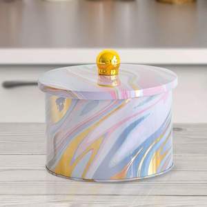 ที่เก็บอาหารลายหินอ่อนสีชมพูและสีทองแบบ1.3L ที่จับกระป๋องโลหะทรงกลมขนาด140x100มม. - Product Image 2