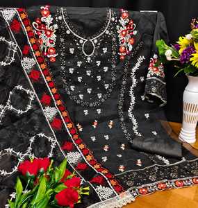 NOUVEAU DESIGNER LOURD FUAX GEORGETTE IMPRESSION NUMÉRIQUE TRAVAIL À LA MAIN COSTUME PAKISTANI - Product Image 1