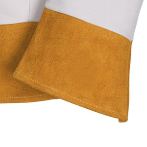 Gants de soudage TIG/MIG en cuir de chèvre blanc avec poignet en cuir fendu jaune, résistants à la chaleur EN407, avec doublure ignifuge - Product Image 4